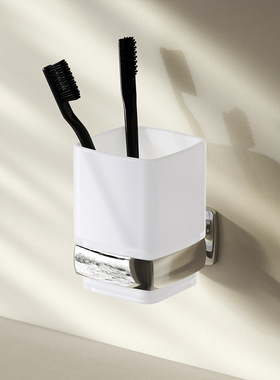 Stickable mouthwash cup holder and toothbrush holder