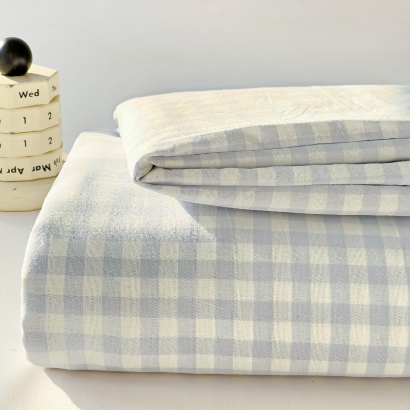 Cotton bedsheet grid bedspread mattress cover fitted sheet