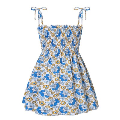 夏季沙滩女童纯色印花吊带裙