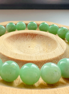 和田玉粉绿手串女款卡8mm手链