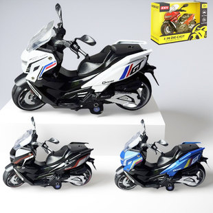 合金宝马C400GT踏板回力摩托车玩具仿真拿铁机车模型收藏摆件礼物