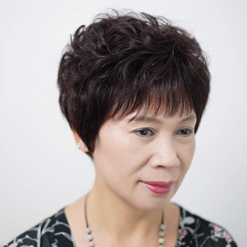 老假发短真妈女中发烫卷疗妈真发全发WZS真头发全化头可光人戴头