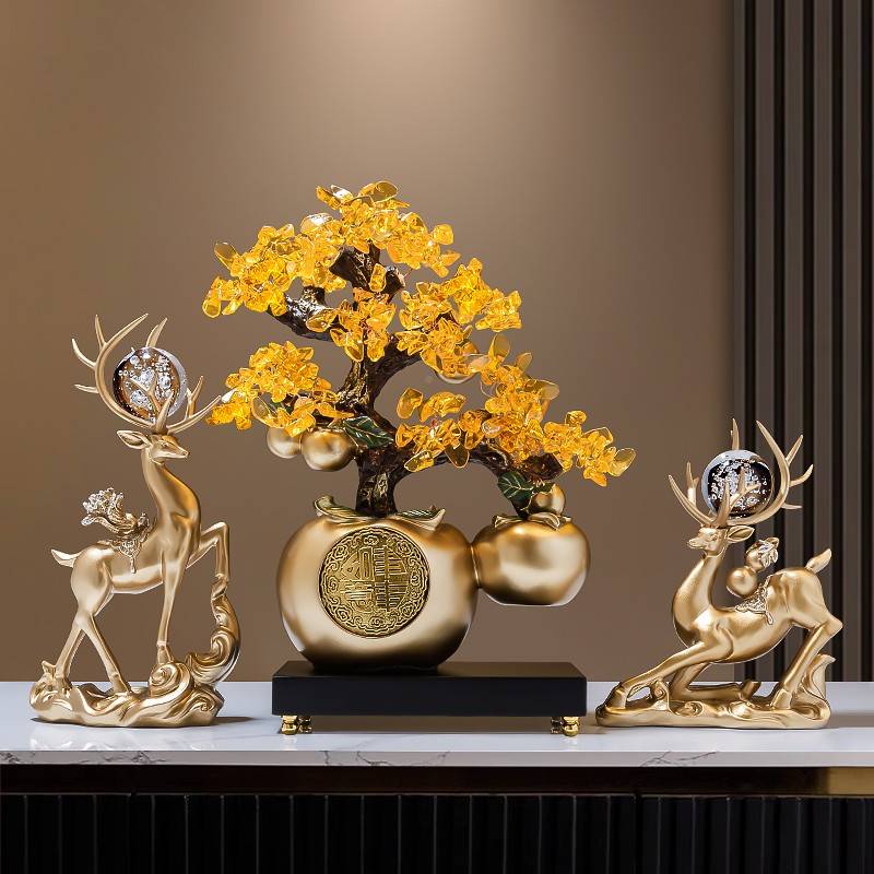 招财66538摆对客玄厅关饰电奢视酒柜品轻件高柜档鹿礼乔迁一新居