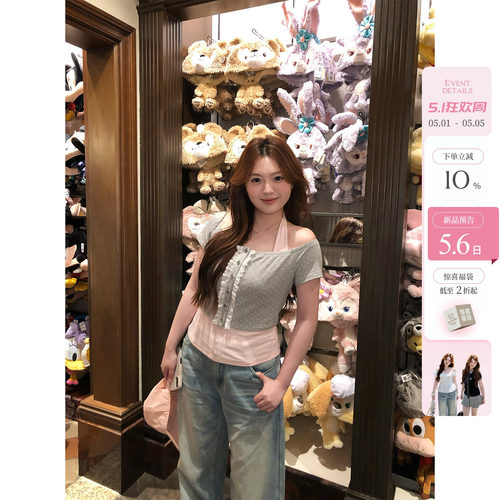 你的鱼 甜酒Bali 韩系微胖mm古早叠穿层次感春夏波点上衣背心套装