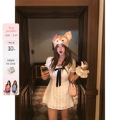 微胖mm娃娃领学院风连衣裙气质收腰棉感A字裙 圣马丁学院 你 鱼