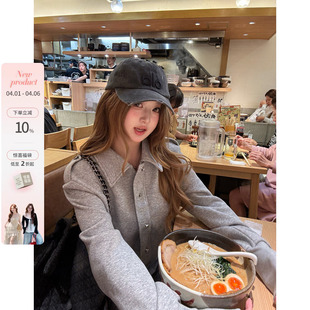 冈山焙茶 韩系微胖mm酷松弛简约clean正肩加绒卫衣短外套 鱼 你
