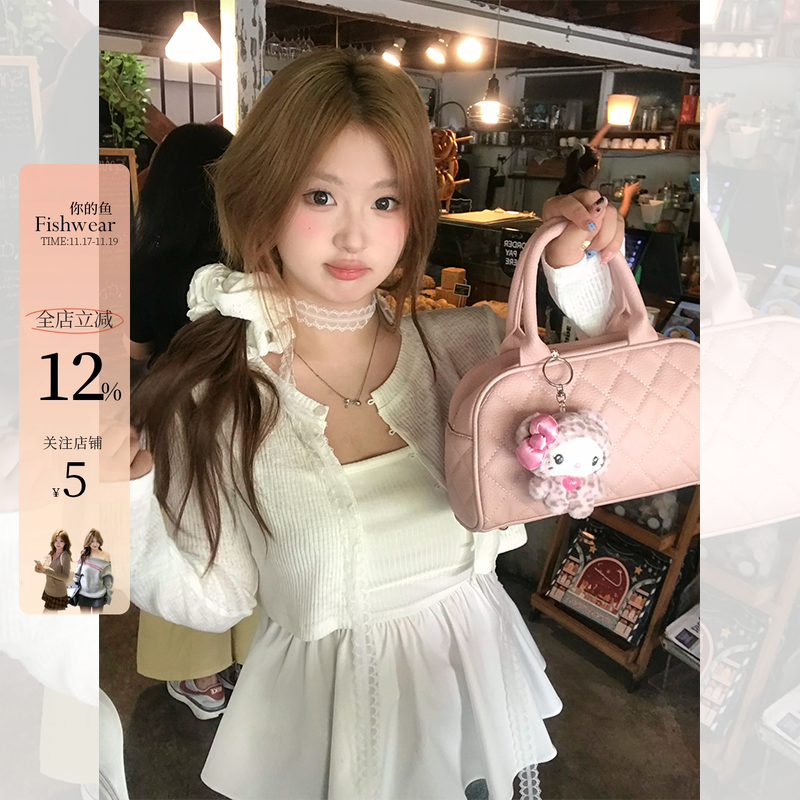 你的鱼 氧气欧尼 韩系微胖mm针织开衫吊带套装25新款女装百搭套装