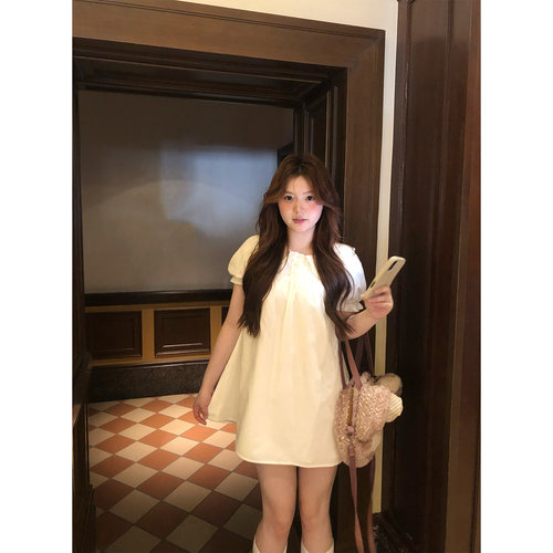 你的鱼 初夏之约 韩系微胖mm初恋感娃娃领宽松春夏泡泡袖连衣裙