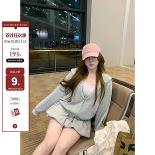 你的鱼 少女弗洛拉 微胖mm休闲卫衣假两件吊带半裙套装秋季三件套