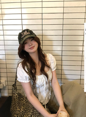 你的鱼 松弛智妍 韩系微胖mm春夏系带抽褶日常甜系休闲泡泡袖上衣