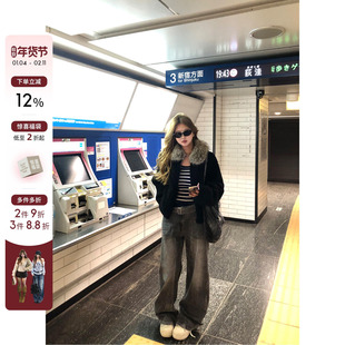 你的鱼 丹宁西西里 韩系微胖mm质感直筒宽松水洗显瘦百搭牛仔裤