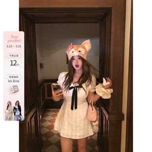 微胖mm娃娃领学院风连衣裙气质收腰棉感A字裙 圣马丁学院 你 鱼