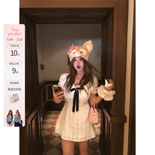 你的鱼 圣马丁学院 微胖mm娃娃领学院风连衣裙气质收腰棉感A字裙