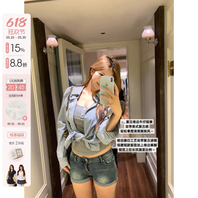 你的鱼 奥菲利亚 韩系微胖mm性感低腰春夏卷边水洗猫须牛仔短裤