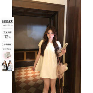你的鱼 初夏之约 韩系微胖mm初恋感娃娃领宽松春夏泡泡袖连衣裙