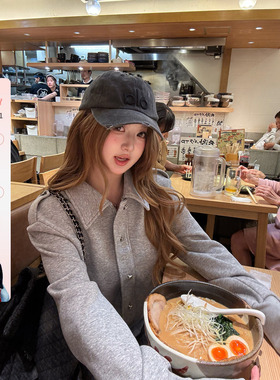 你的鱼 冈山焙茶 韩系微胖mm酷松弛简约clean正肩加绒卫衣短外套