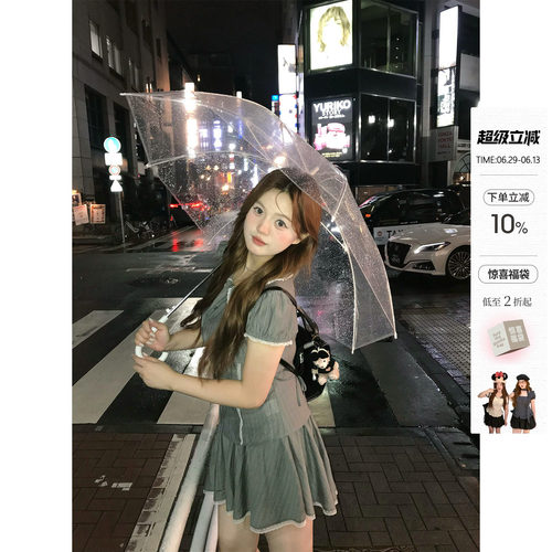 你的鱼 柏林甜茶 韩系微胖mm日系夏日蕾丝风琴褶娃娃衫半裙套装