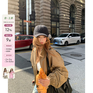 你的鱼 卡其飞行员 韩系微胖mm酷飒夹棉工装防风短款立领风衣夹克
