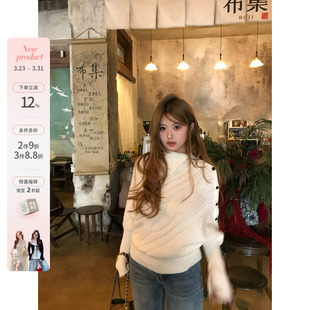 韩系微胖mm高领提花显瘦宽松兜量保暖蝙蝠袖 松烟纪事 毛衣 鱼 你