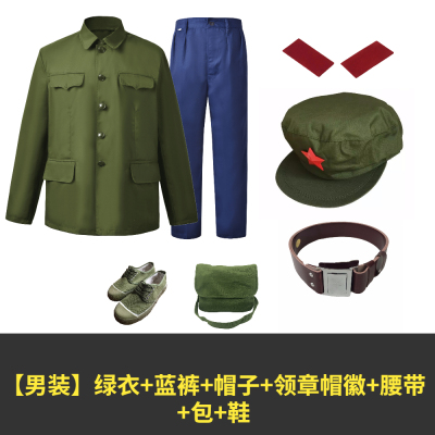 新款涤卡65式军套装的确良男65老式装65装军干服聚会怀旧军绿色演