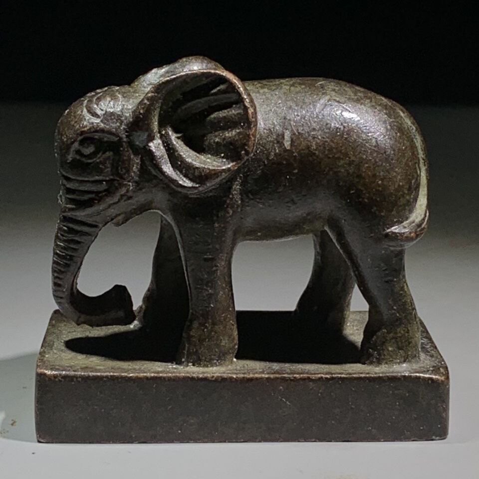 古玩吉祥如意大象印章回流老物件古董收藏梵文体仿古老铜印章摆件