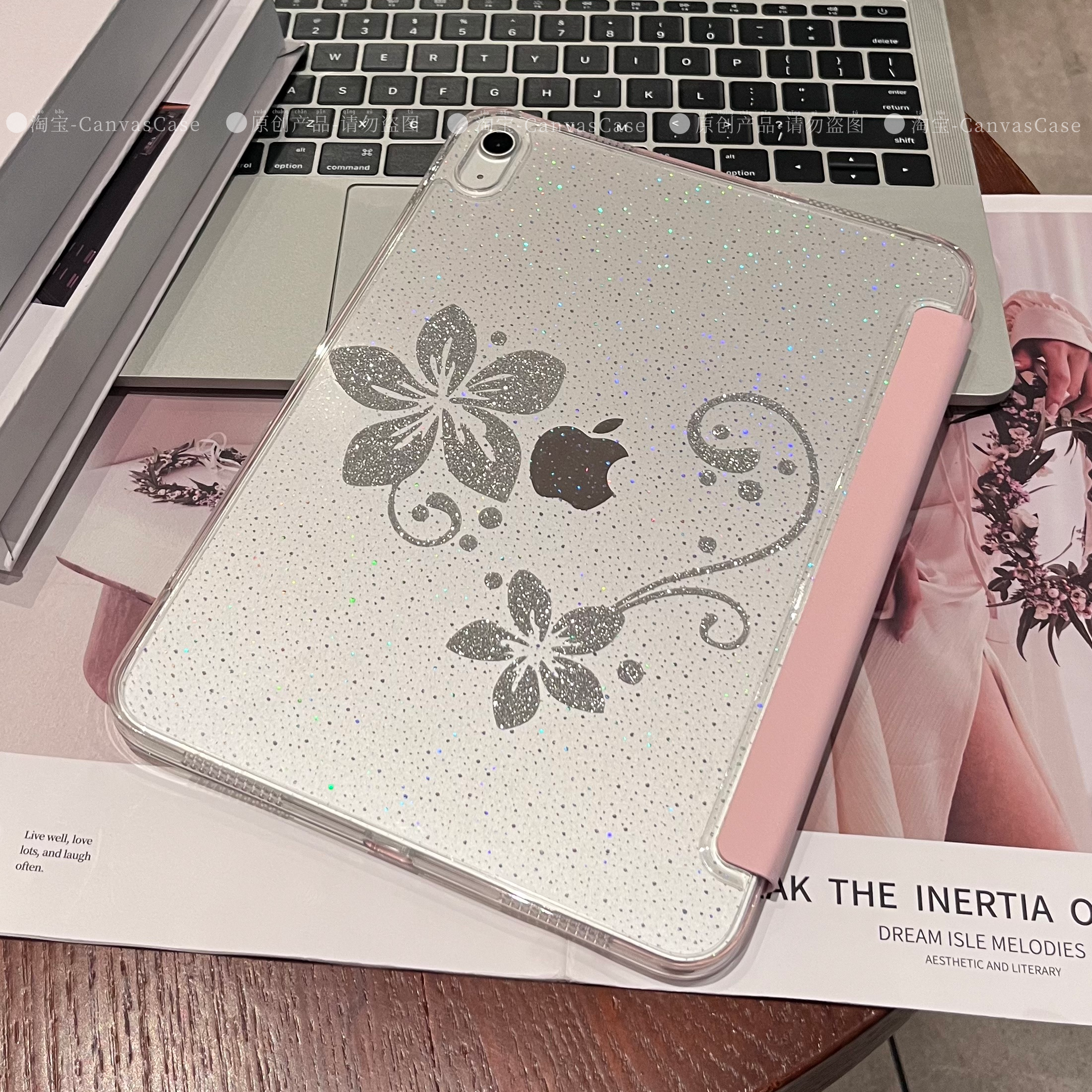 CanvasCase古早闪粉风花朵适用ipad11保护壳11代ipadair8套新款ipadpro2024平板10代mini7无笔槽三+Y折13寸套