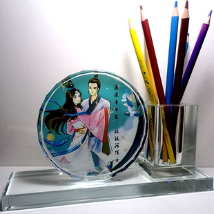 牛郎织女摆设纪念品礼物装饰工艺品七夕工艺品情人节水晶笔筒摆件