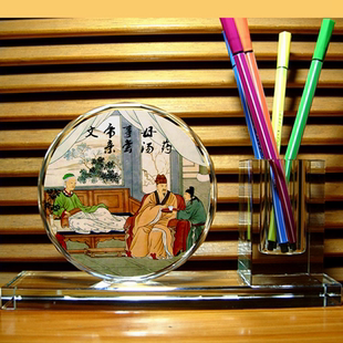 汉文帝亲刘恒尝汤药摆设纪念品礼物工艺礼品二十四孝水晶笔筒摆件