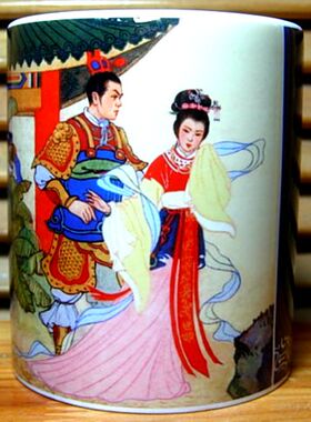 貂蝉拜月水杯纪念品礼物收藏品三国演义茶杯四大美人吕布摆件杯子