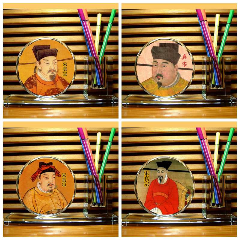 宋真宗赵恒纪念品礼品收藏品人偶模型工艺品宋朝皇帝水晶笔筒摆件