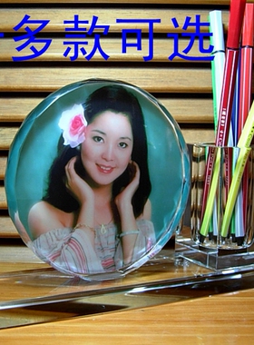 邓丽君水晶笔筒摆设纪念品礼物装饰品家居模型工艺品收藏品摆件