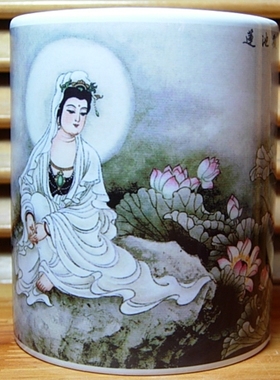 观音菩萨水杯观自在茶杯纪念品摆件西游记收藏品礼物观世音杯子