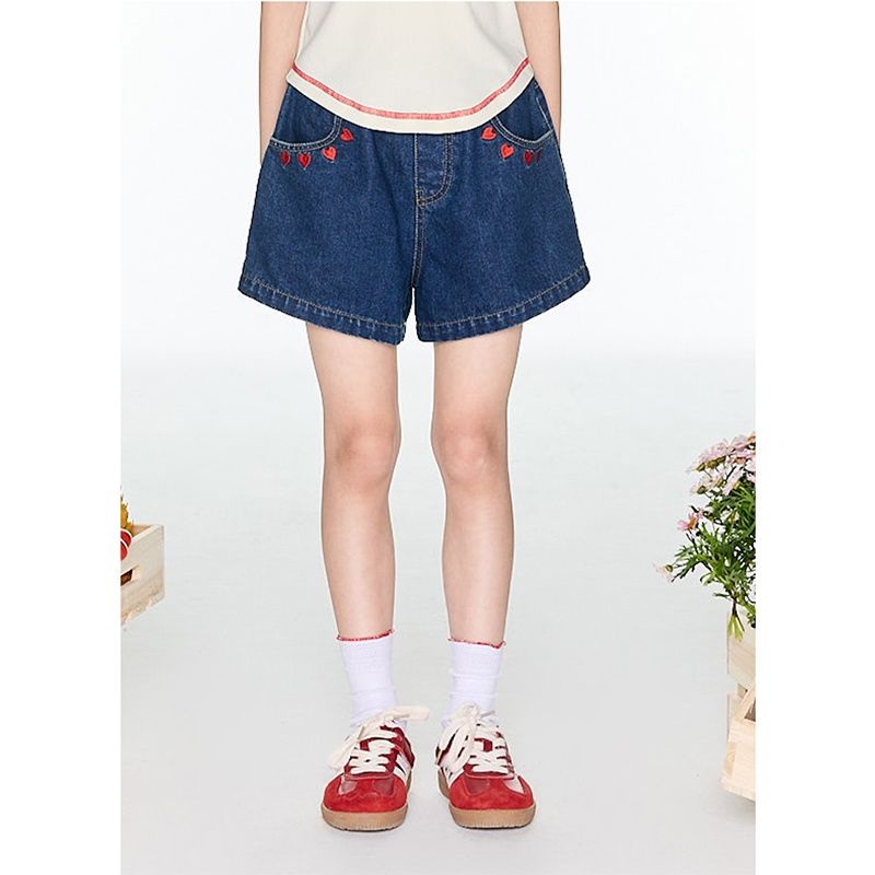 女童夏季薄款爱心绣花牛仔短裤女孩韩版洋气休闲裤儿童百搭裤子潮
