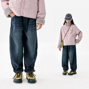 儿童加厚宽松休闲裤 女孩一体绒复古牛仔裤 显瘦老爹裤 女童春秋冬季