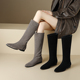 牛反皮 2cm 2025秋冬圆头低跟高筒靴百搭平跟女士骑士靴套筒女靴