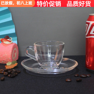 无铅玻璃浓缩咖啡杯碟套装带把品茗杯茶杯碟耐热透明小花茶杯80ml