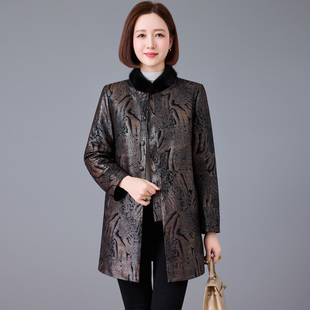 妈妈款修身真皮衣羽绒服女冬装水貂毛领鸭绒加厚中长款绵羊皮外套