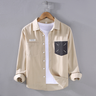 衬衫男长袖高级感痞帅秋季村子双口袋纯棉小众设计休闲衬衫外套潮