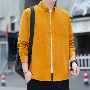 黄色灯芯绒长袖衬衫男2025新款秋纯棉村子潮流青年高级感衬衣外穿