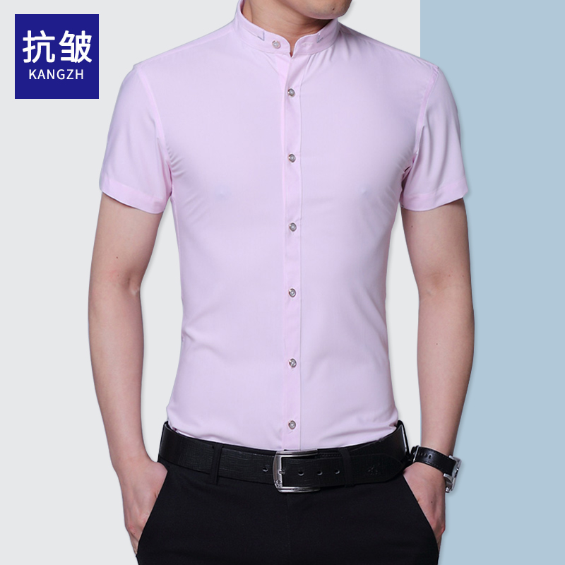 圆领衬衫男短袖中式抗皱