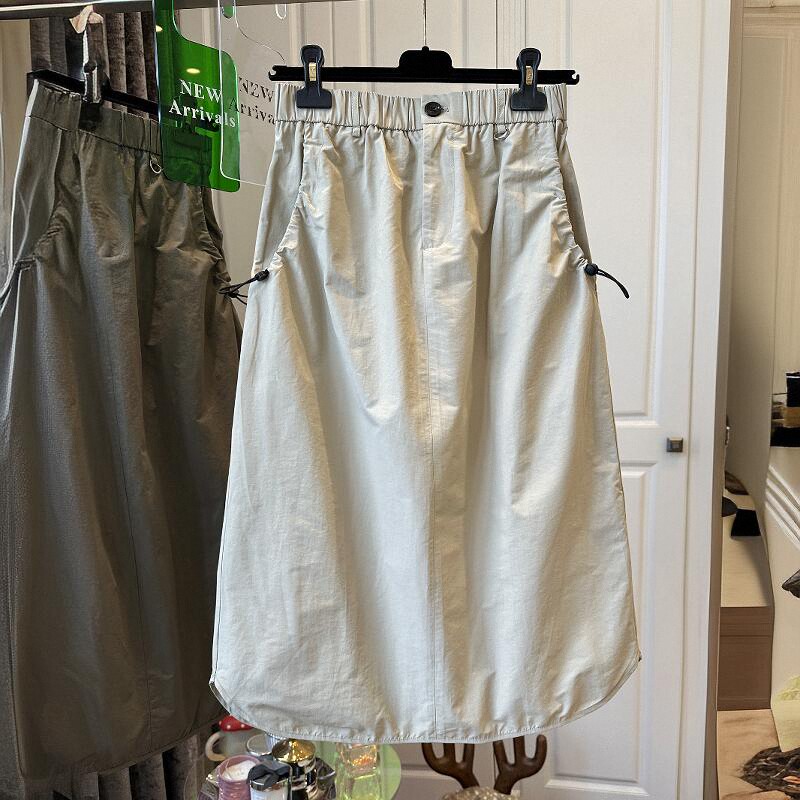 高级感抽绳工装半身裙女夏季新款韩版宽松休闲百搭中长款a字裙子