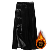 新中式 国风盘扣开叉金丝绒半身裙女冬季 加绒加厚气质包臀一步裙子