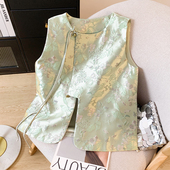 无袖 国风高级感改良唐装 上衣 缎面提花背心马甲女士春秋新款 新中式
