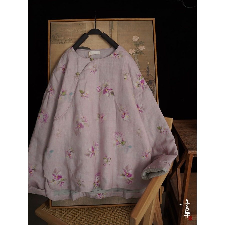 轻中式亚麻复古印花减龄棉衣女秋冬国风斜襟盘扣夹棉短款外套上衣,女装/女士精品,棉衣/棉服,淘宝优惠券,粉丝福利购,淘宝优惠卷