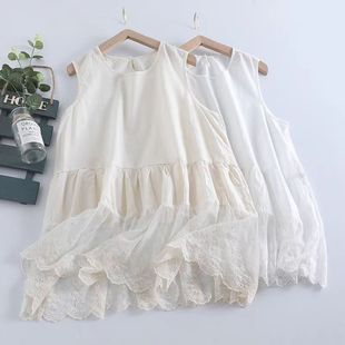 日系甜美森女刺绣蕾丝花边拼接棉麻背心女夏季 百搭叠穿打底吊带衫