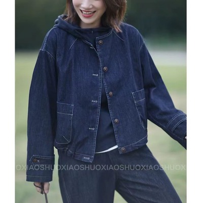 复古港风牛仔短款外套女春秋新款酷飒工装风夹克上衣休闲开衫外搭