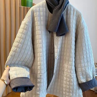 华夫格圆领夹棉轻薄保暖棉服外套女冬装休闲气质宽松百搭棉衣棉袄