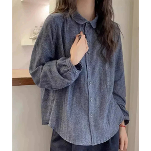 韩系色织格子翻领衬衫女春秋时尚百搭打底衬衣显瘦松弛感休闲上衣