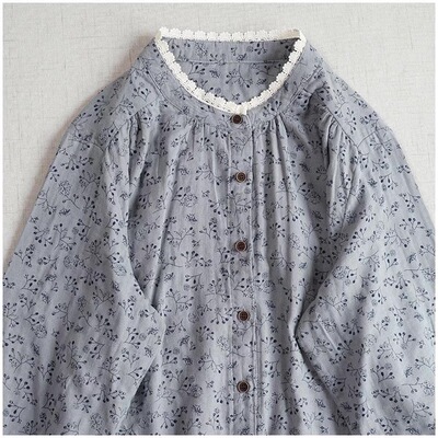 复古蕾丝花边全棉碎花衬衫女士春季森系时尚休闲显瘦麻料长袖上衣