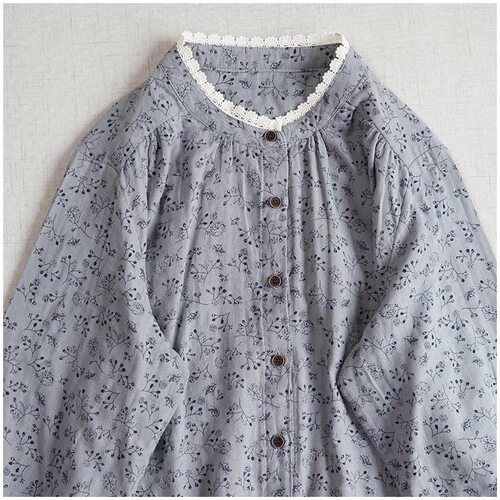 复古蕾丝花边全棉碎花衬衫女士春季森系时尚休闲显瘦麻料长袖上衣